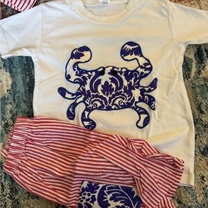 Kids Crab Print Matching Set - White and Red
